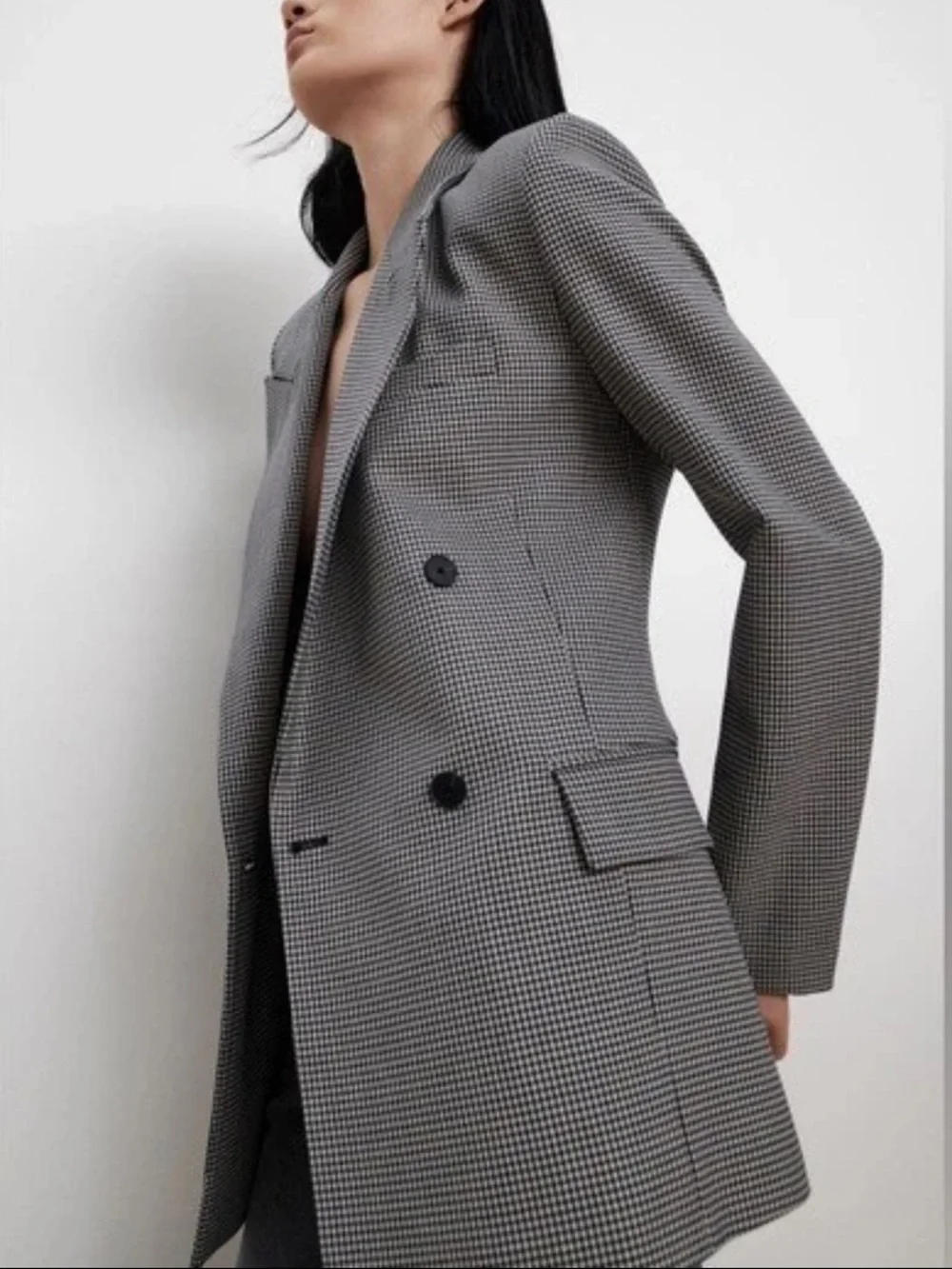 Zara Gingham Double Breasted Blazer